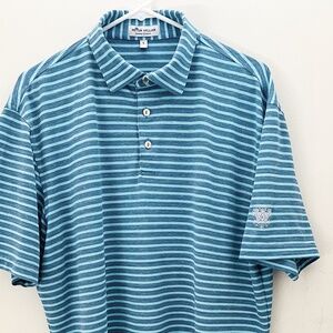 Peter Millar Crown Sport All The Way Donegal Stripe Mesh Pique Polo Sz L Blue